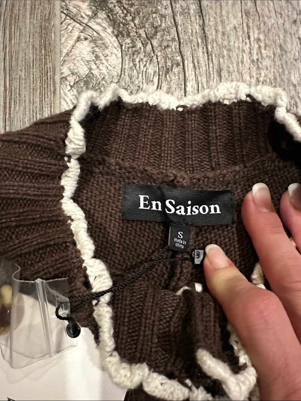 En Saison Victoria Chocolate Brown Ruffle Trim Cardigan Sweater NWT - Picture 4 of 8